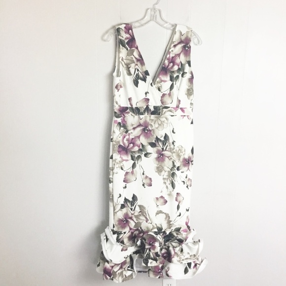 kim cine Dresses & Skirts - Kim Cine White & Purple Floral Ruffle Dress Size 1X Plus Curve New